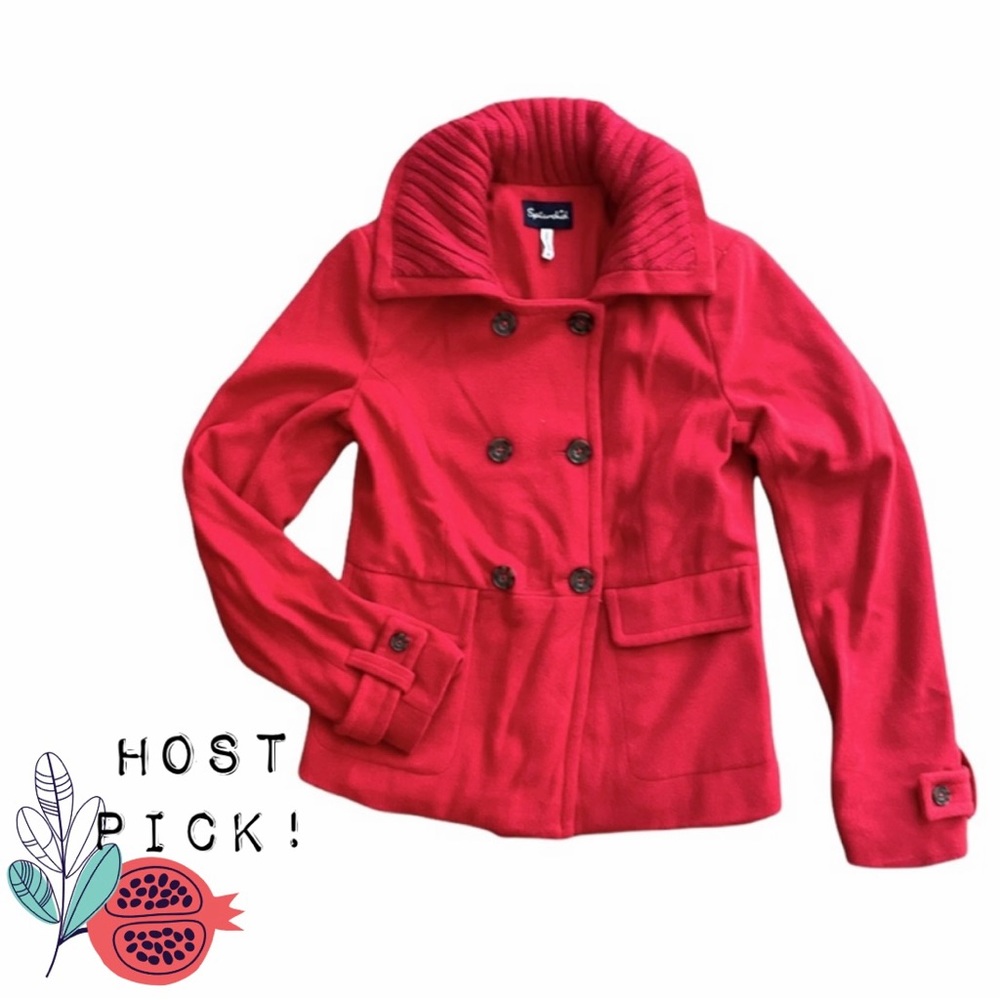 Splendid Cropped Red Wool Peacoat